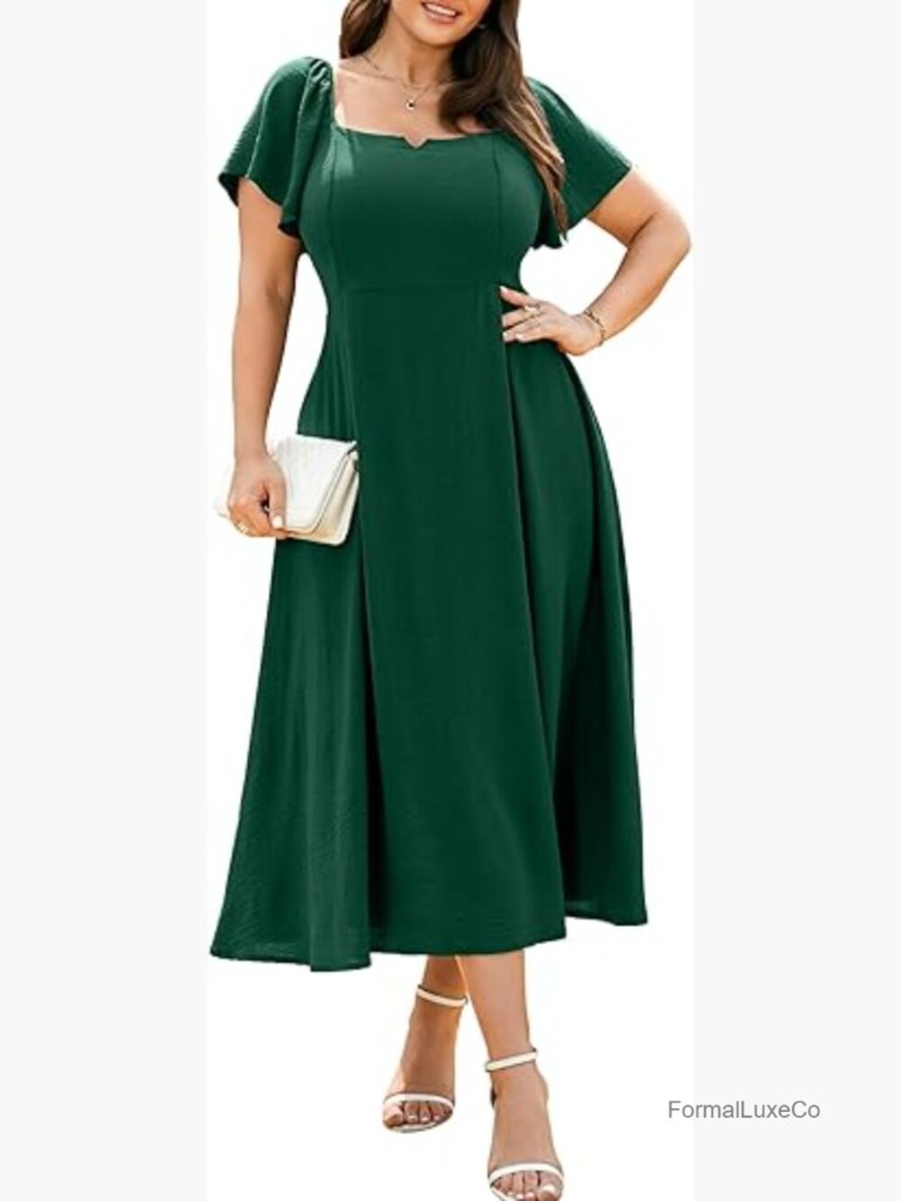 Plus Size Formal V-Neck Short Sleeve Maxi Dress with Pockets